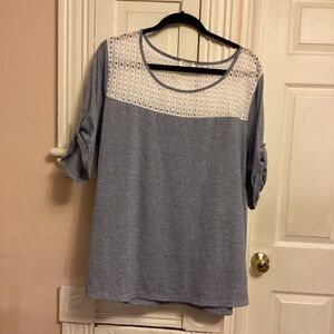 Siren Lily Light Blue Knit Top with White Eyelet Yoke